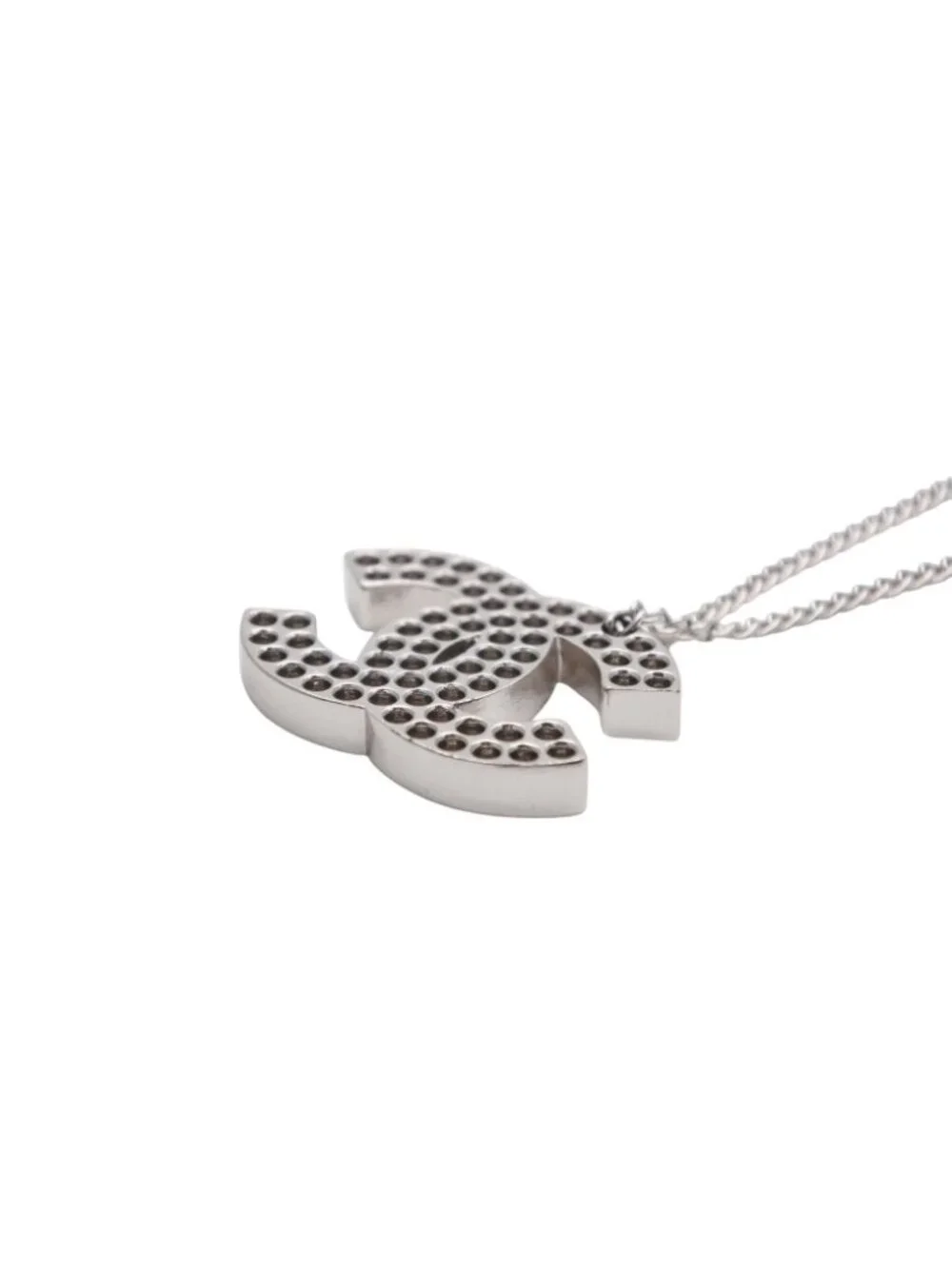 Chanel CC Logo Perforated Necklace Metal Silver
